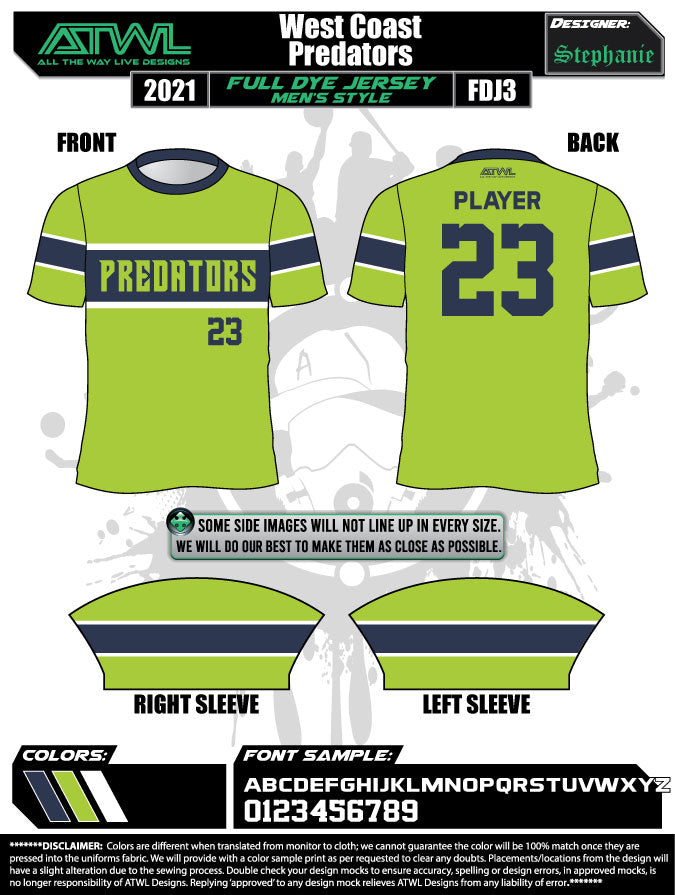 WC Predators Lime Men's Full Dye Jersey