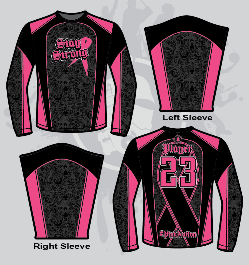 Stay Strong Mens Full Dye Jersey Long Sleeve Cancer Awareness