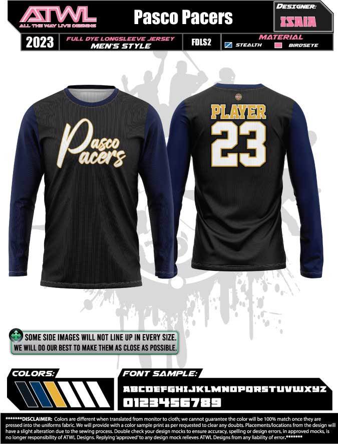 Pasco Pacers Warmup mens cut Long Sleeve Jersey
