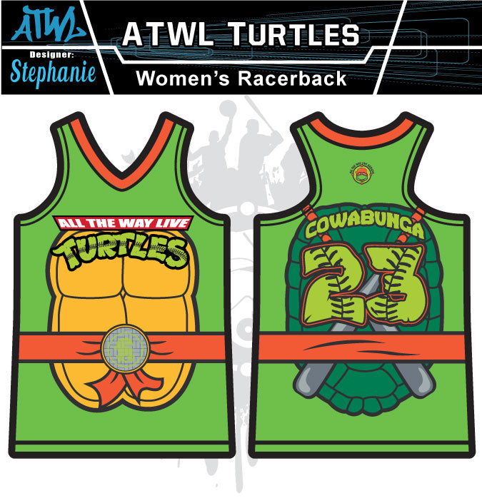 Cowabunga Turtles Womens Racer Back Full Dye Jersey