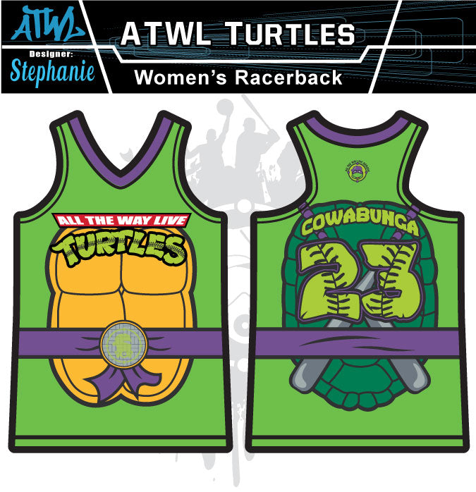 Cowabunga Turtles Womens Racer Back Full Dye Jersey