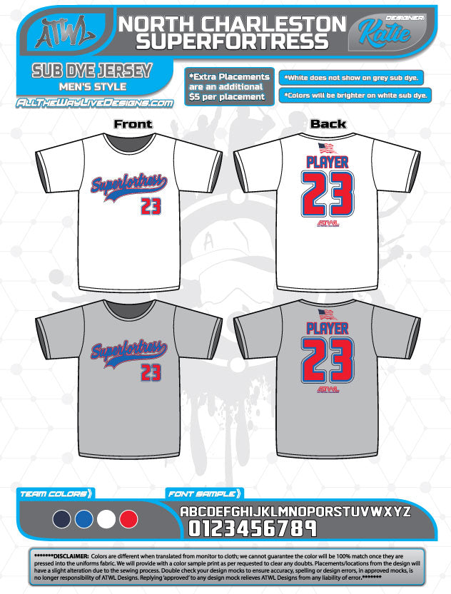North Charleston Superfortress Mens Sub Dye Jersey