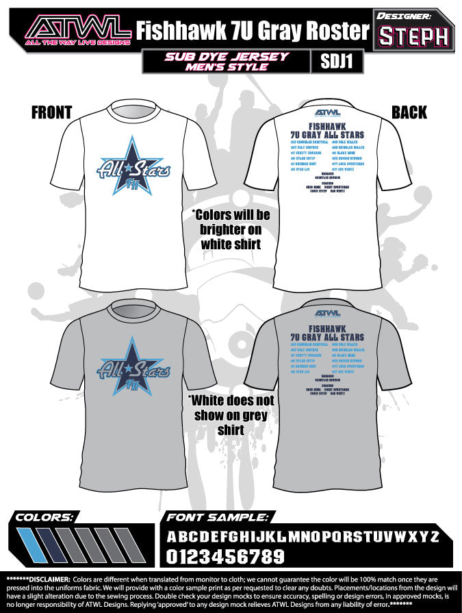 Fishhawk 7U Gray Roster Shirts