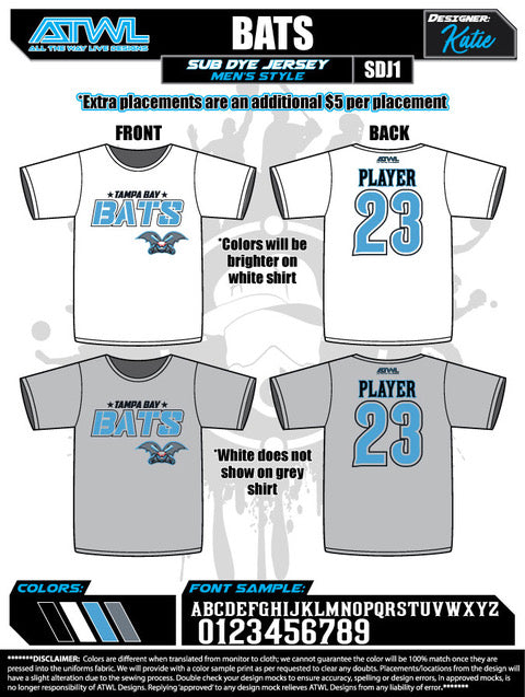 Tampa Bay Bats Men's Sub Dye 2020 Jersey