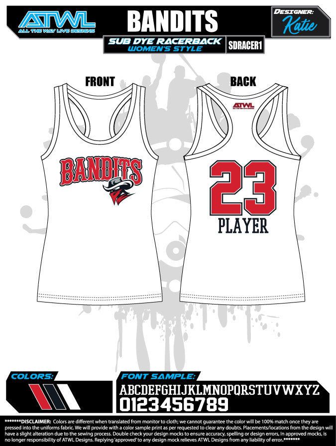 Bandits 8U Women's Sub Dye Jerseys
