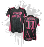 Load image into Gallery viewer, Stay Strong Womens Full Dye Jersey Cancer Awareness Black

