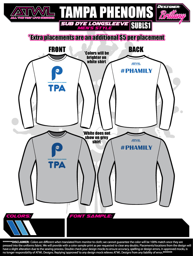 Tampa Phenoms  Long Sleeve Sub Dye Jersey 2