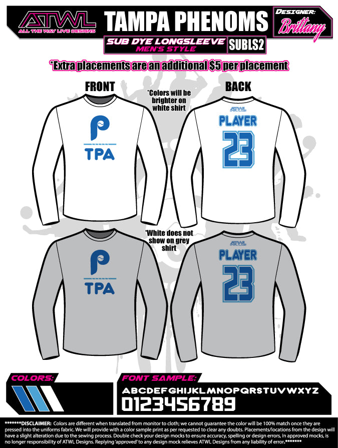 Tampa Phenoms Long Sleeve Sub Dye Jersey
