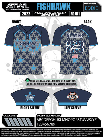 2022 Fishhawk Navy All Stars Mens 2 Button Full dye Replica Jersey