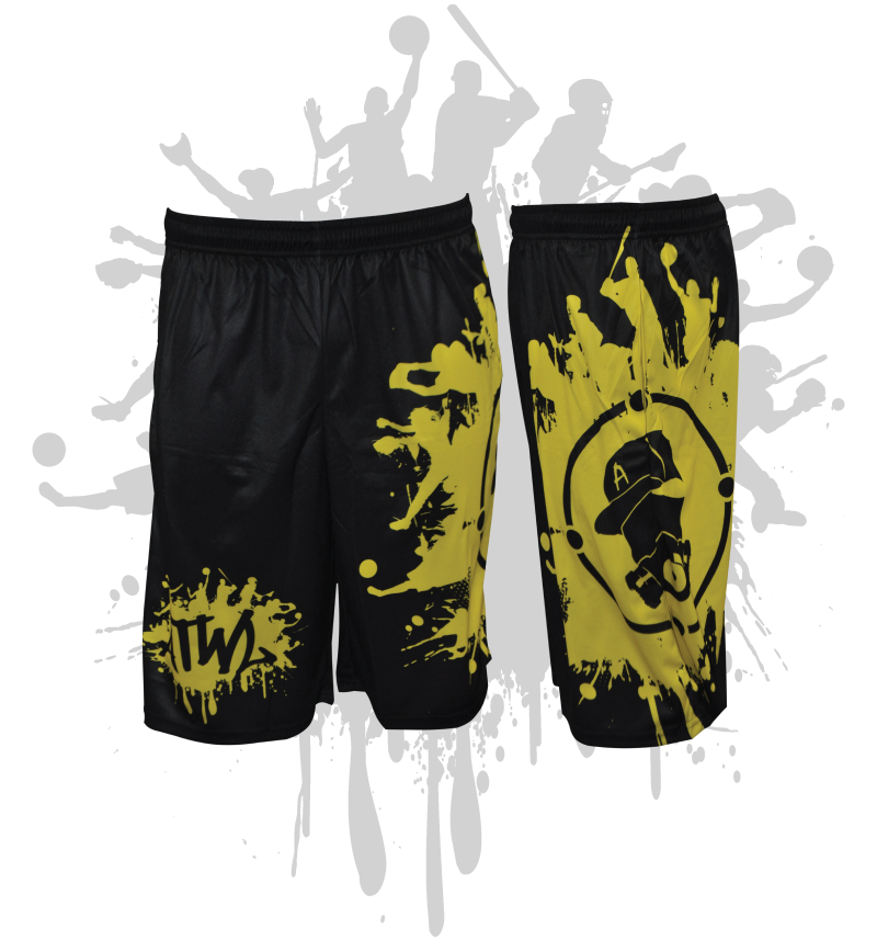Splatter Splash Mens Full Dye Shorts Black/Yellow