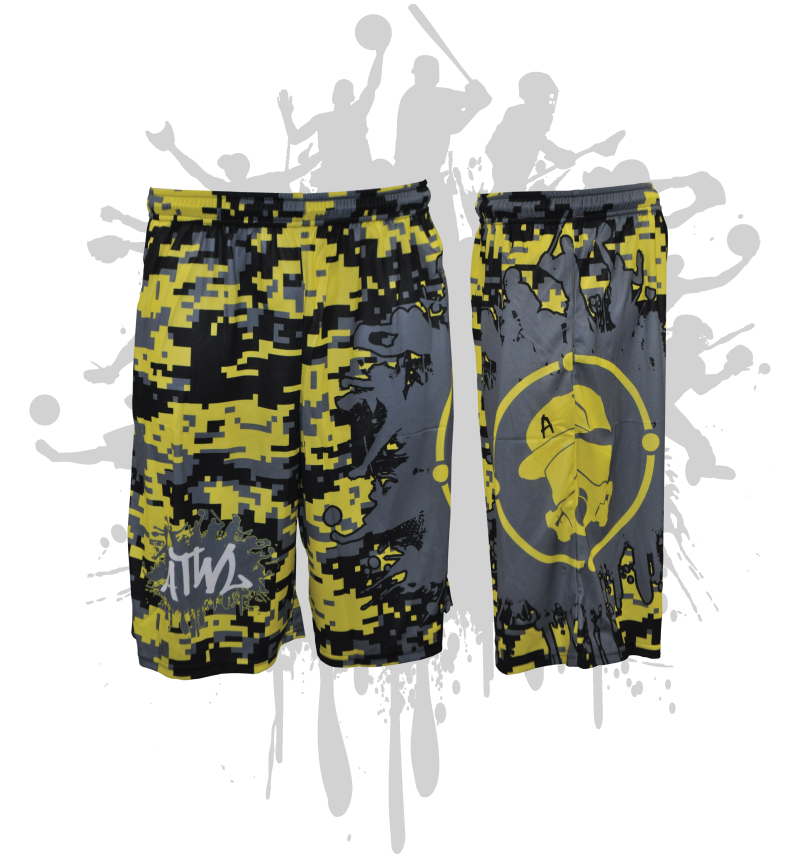 Splatter Splash Digital Camo Mens Full Dye Shorts Yellow/Black/Charcoal